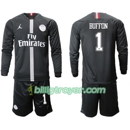 Billige Fotballdrakter Paris Saint-Germain BUFFON 1 Jodan Svart Barn Tredjedraktsett 2018/19 Langermet
